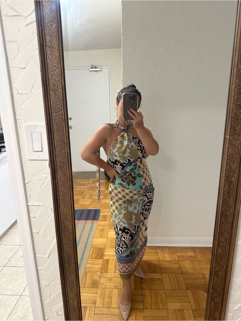 Zara Multicolor Halter Patchwork Midi Dress